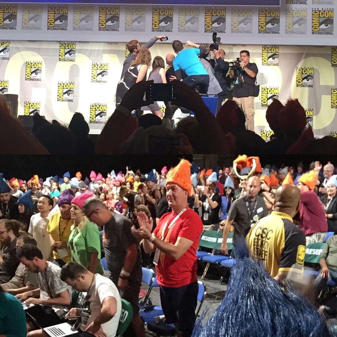 Mass Troll selfie with our wigs DreamworksTrolls SDCC16 JustinTimberlake AnnaKendrick